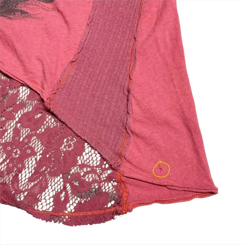 FREE PEOPLE We The Free Night Falls Pieced Tank w/ Feather Graphic Washed Red XS